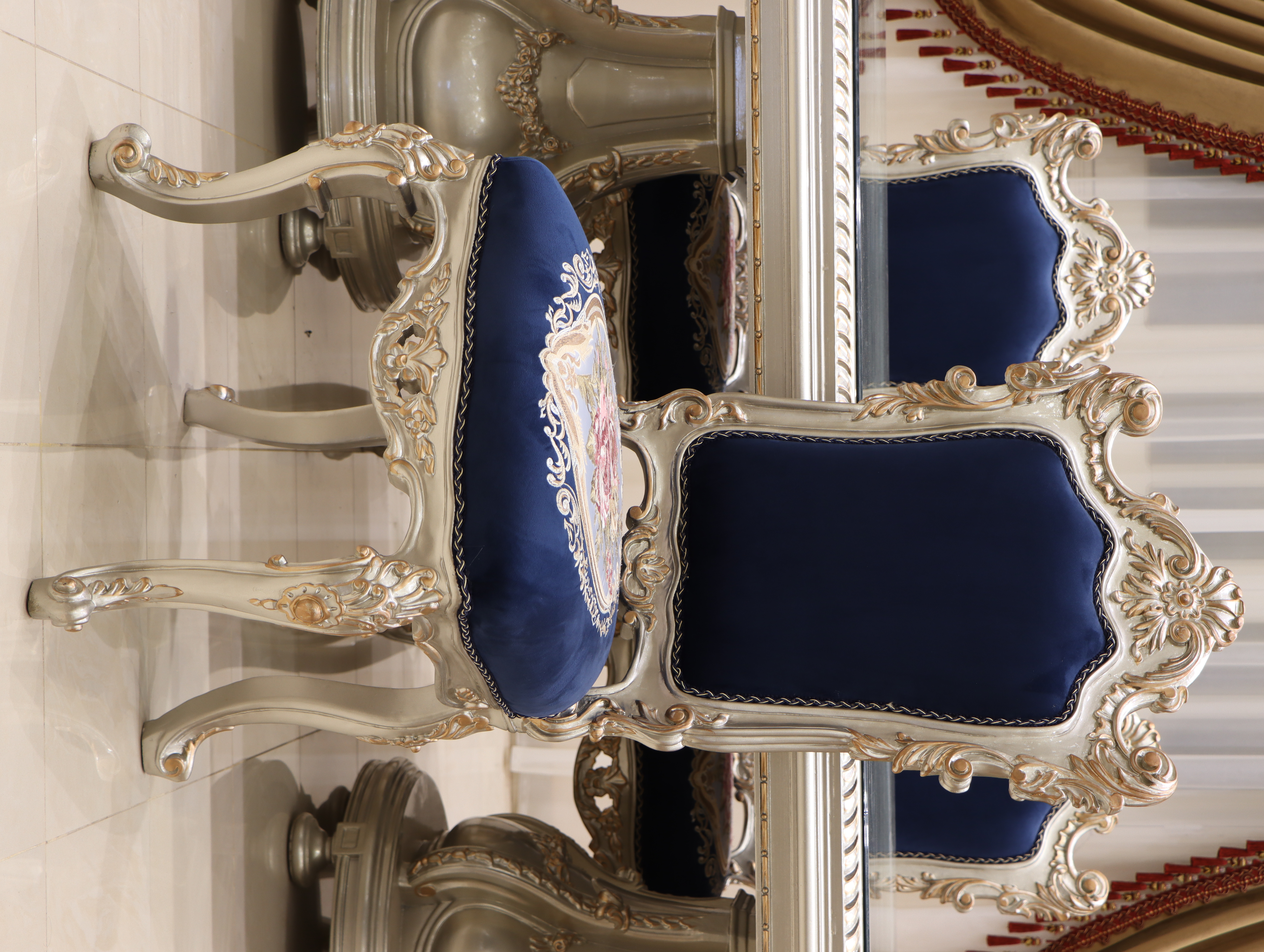 Handmade Elite Blue and Silver Side Chair